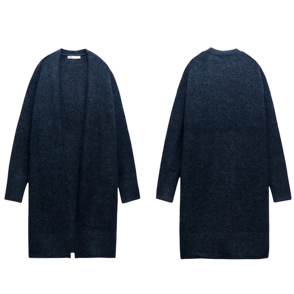 ZARA COZY CHUNKY LONG OPEN CARDIGAN MIDNIGHT MARLED BLUE SIZE XS/S - Picture 3 of 13